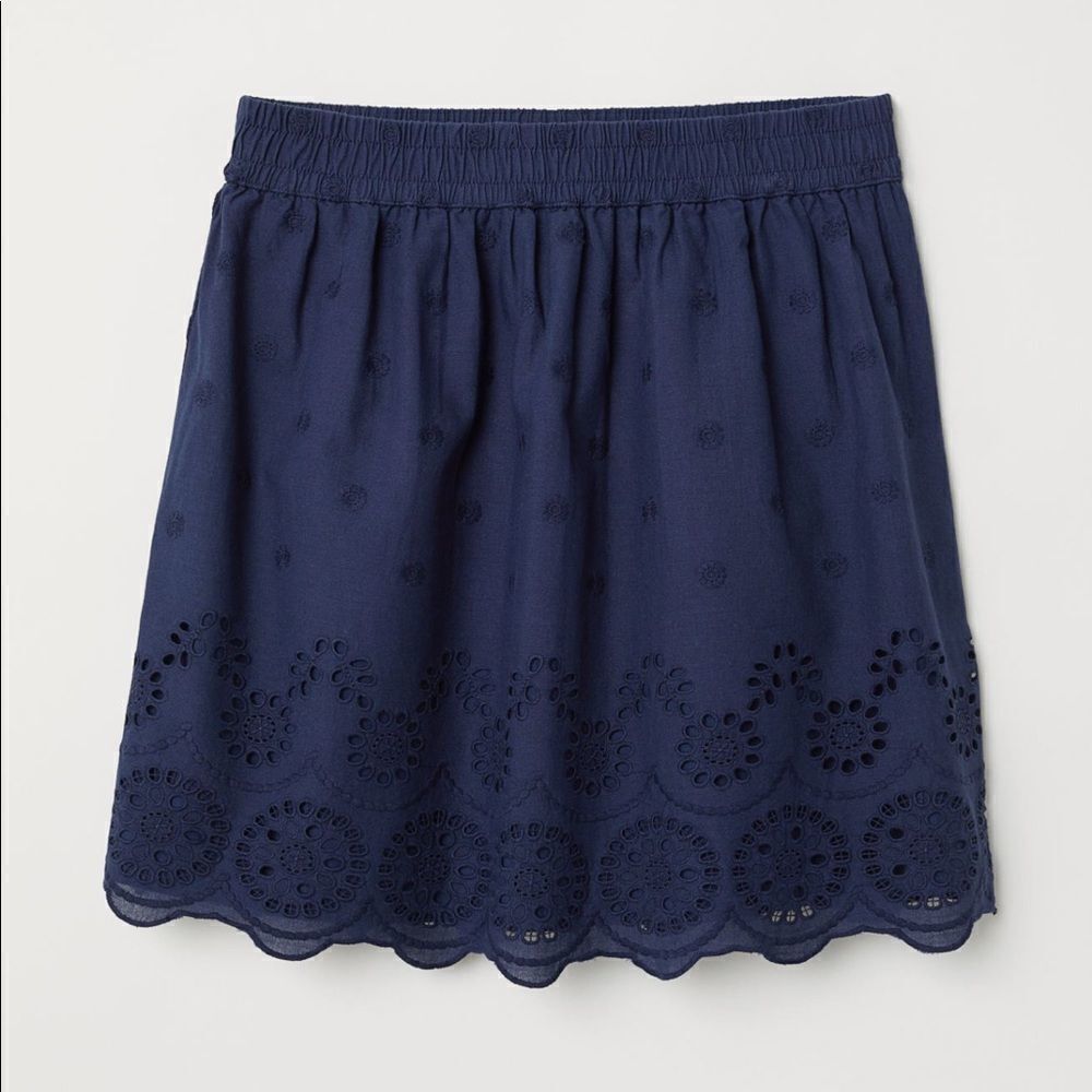 H&m navy cotton skirt with embroidery. Size 0. New . No tags